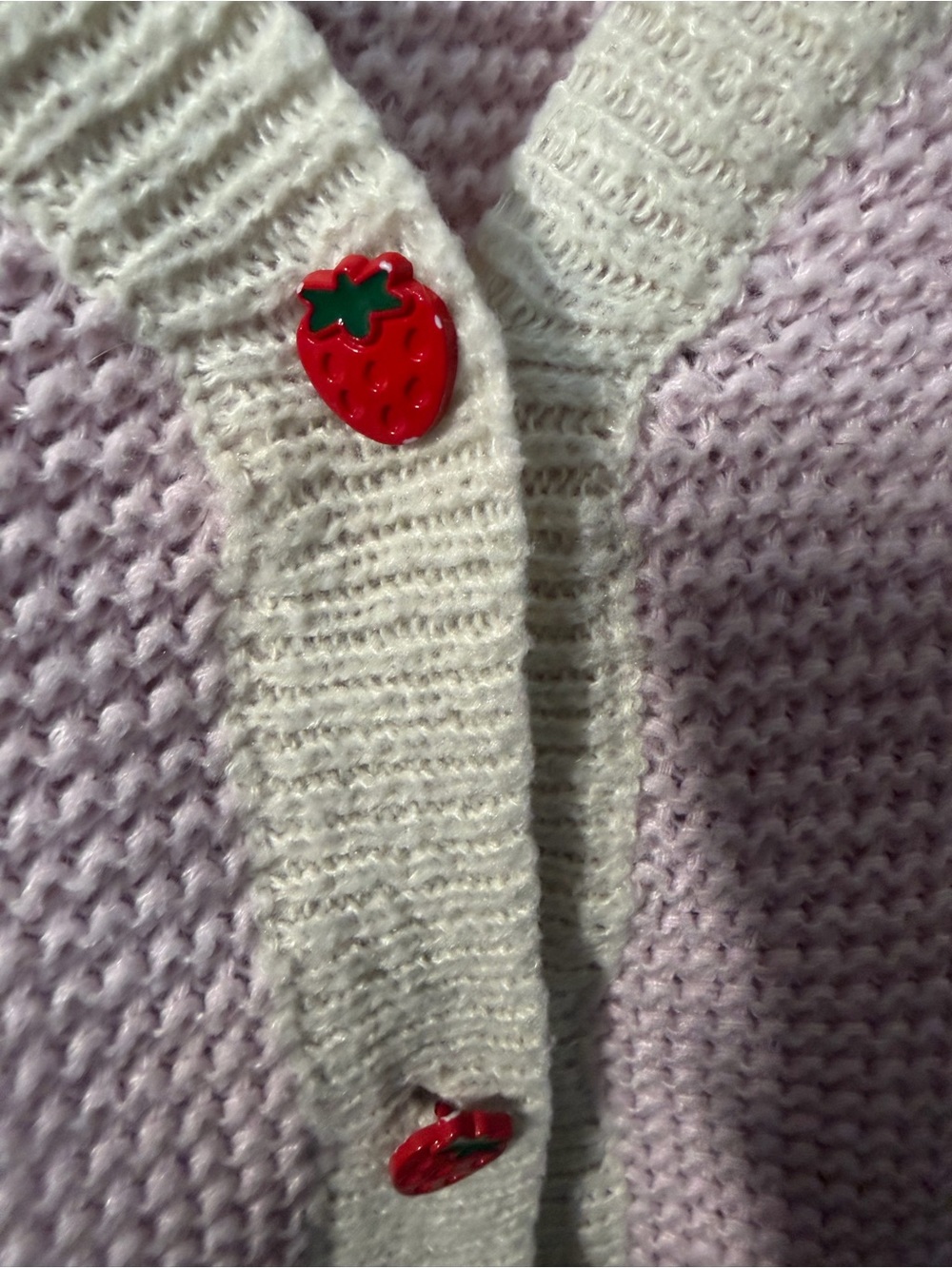 Women's Pink Strawberry Accent Cropped Cardigan Sweater - Picture 2 of 4